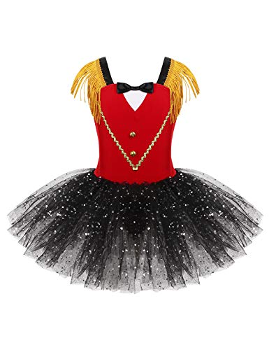 Dpois Circus Ringmaster Costume For Kids Girls Sequins Sleeveless Tassel Dance Dress Christmas Halloween Tutu Skirt Red With Hat 16 #TOP3