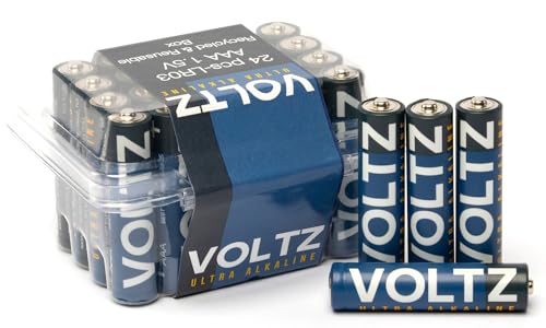 VOLTZ Paquete de 24 Pilas Ultra Alcalinas AAA No Recargables 1,5V, LR03 Uso Diario- Pack de 24 AAA