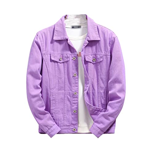 Men Denim Jackets Outwear Casual Cowboy Coats Spring Autumn Loose Jean Jacket Purple Orange