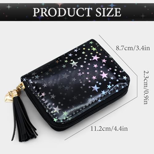 Andiker Small Wallet for Women, Trendy Women’s Wallet with Star Tassel Pendant Credit Card Holder with Zipper Closure Compact Ladies Purse for Daily Use Shopping Travel2