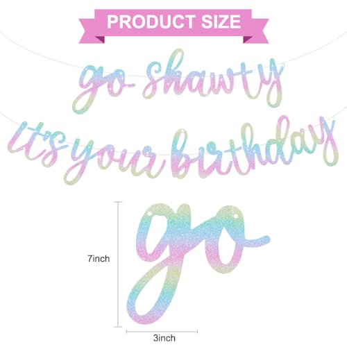 Image of BEISHIDA Go Shawty It's Your Birthday Banner NO DIY Hip Hop Theme Happy Birthday Banner Pre-Strung Rap Theme Happy Birthday Sign for Man Women birthday Party Supply Glitter Light Rainbow