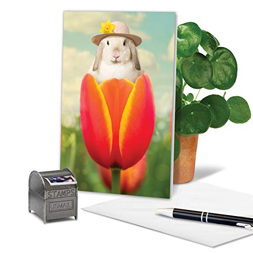 Nobleworks - 1 Funny Easter Card With Envelope - Humor Notecard For Easter (1 Card) - Bunny Tulip C9223Eag #TOP20