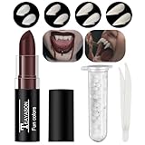 Mysense Vampire Fangs Teeth Makeup Kit, 4 Pairs Fake Teeth in 4 Sizes and 1 Dark Red Lipstick, Vampire Costume Accessories for Halloween SFX Makeup