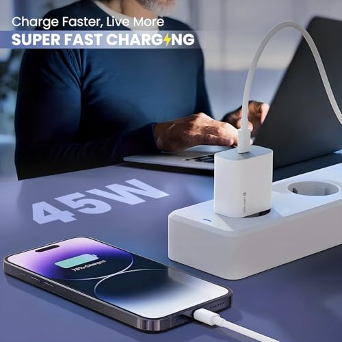 Image of 45W Super Fast Charger Compatible with Samsung Galaxy S24 /S23 /S22 /S21 /S20 (Ultra /Plus /Fe), Note 20 /20+ /10(All Series), Z Fold /Flip /S /A /F /M Series | Type C PD 3.0 Charger Adapter, White
