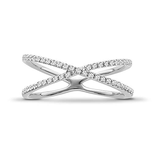 10K Gold and Silver Diamond Criss Cross Band Ring (1/5 cttw, I-J Color, I2-I3 Clarity)