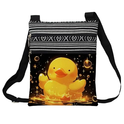 Rubber Duck Messenger Bag Small Ethnic Pattern Printed Adjustable Strap Crossbody Zipper Bag Rubber Duck Phone Bag Wallet Cute Shoulder Handbag for Women Friends -1