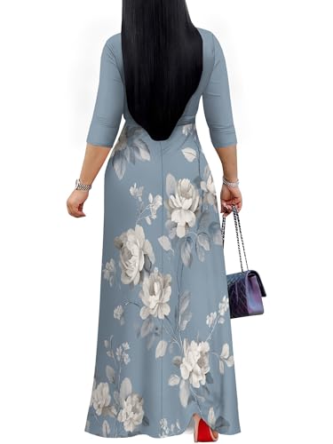 Image of SUZONANA Plus Size Dresses for Women Floral Print Maxi Dress Flowy 3 /4 Sleeve with Belt