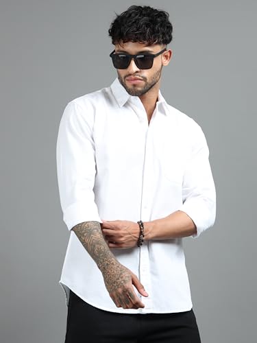 Image of Men Slim Fit Solid Spread Collar Casual Shirt