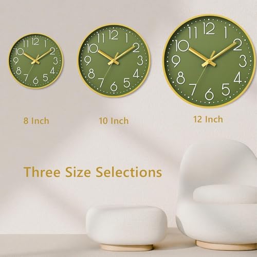 Image of DAXSMY Wall Clock 10 Inch Green Decorative, Battery Operated Silent