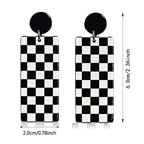 Unique Acrylic Black White Striped Checkered Dangle Drop Earrings Heart Flower Pattern Stud Earrings for Women Statement2