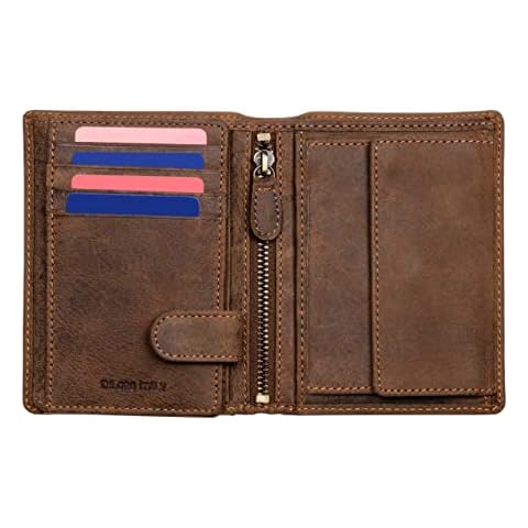 DiLoro Mens Full Size Large Capacity Genuine Full Grain Leather Wallet Bifold Flip ID Coin & Zip Pockets RFID Blocking Anti-Theft (Dark Hunter Brown) Cover