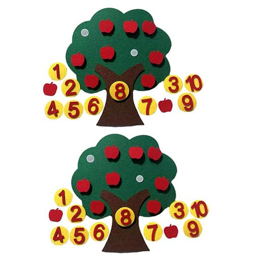 HUNYA 2 Set Felt Apples Tree, Numbers Felt Tree Board, Apples Tree Felt Set, Apples Tree Numbers Matching Game, Felt Apples Tree Cognitive Pairing Math Teaching Aid For Kids