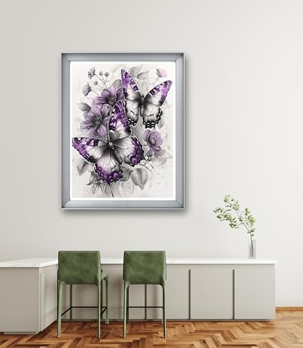 Image of Leczany Cross Stitch Stamped Kits for Adults Beginners Patterns Craft Kit Needlepoint Full Range of DIY Embroidery Kits Starter 11CT 3 Strands | Purple Butterfly 15.8x20.9 inches