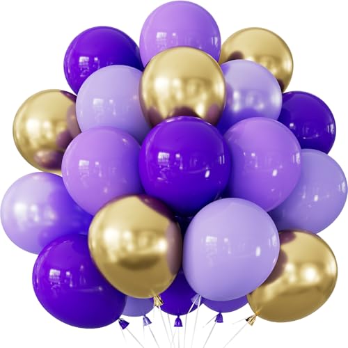 Adeyoo Purple and Gold Balloons 50Pcs Dark Pastel Purple Balloons Metallic Gold Balloon 12 Inch Latex Balloon for Graduation Birthday Anniversary Party Decorations