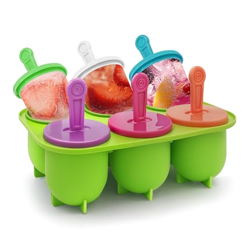 Quikobo Eisformen Silikon Eis Am Stiel Formen 6 Mulden Eisform mit 6 Stück Kunststoffstäbchen Silikon Antihaftend DIY Amüsant Eis Form BPA-Freie