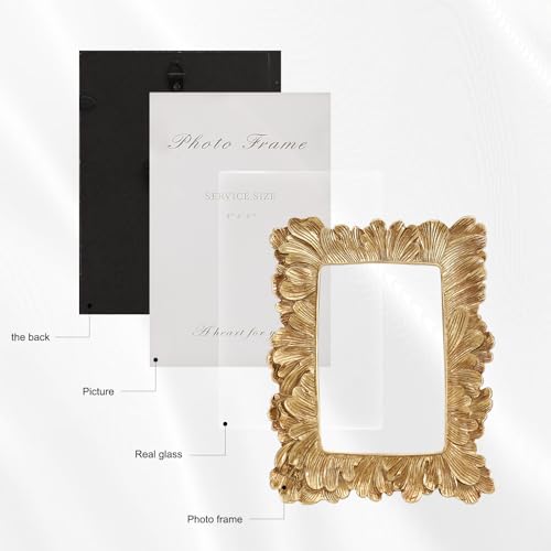 Image of 4x6 Picture Frames Gold Vintage Photo Frame for Table Top Display and Wall Hanging Home Decor