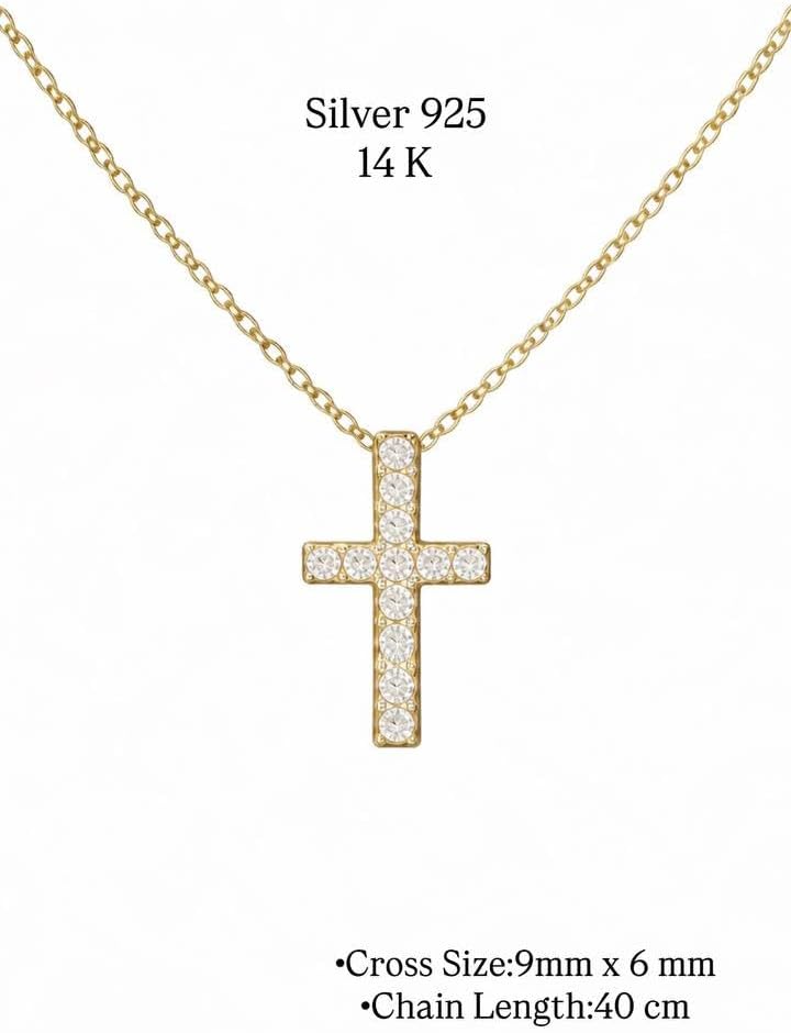 14K Gold Plated 925 Sterling Silver Cross Necklace for Women with Cubic Zirconia – Dainty Adjustable Chain, Religious Christian Jewelry, Gift for Birthday & Everyday Wear