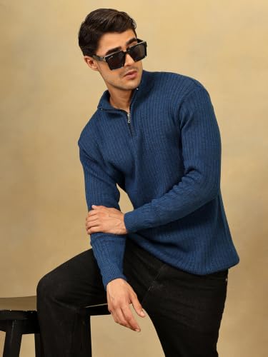 Image of Kvetoo Men High Neck Zipper Full Sleeve Woolen Winter Sweater