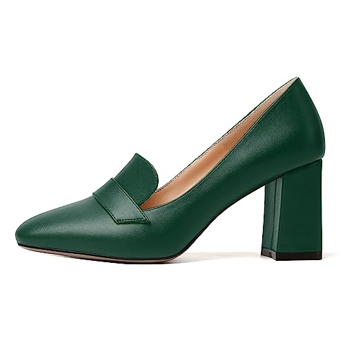 Image of MODENCOCO Womens Sexy Formal Matte Slip On Square Toe Work Block High Heel Loafers Shoes 3.5 Inch