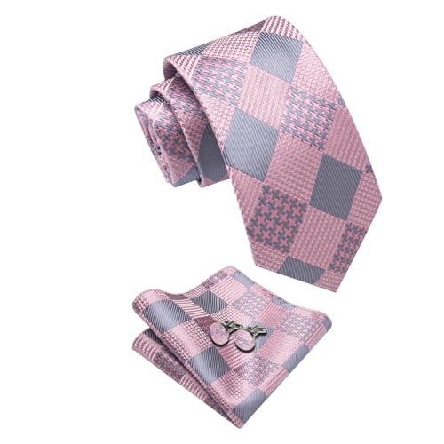 Image of YourTies Striped Plaid Ties for Men Silk Formal Necktie Set | 3.15 inch(8cm) Woven Jacquard Mens Ties with Necktie Pocket Square Cufflink Tie Clip Lapel Pin for Wedding Business Party