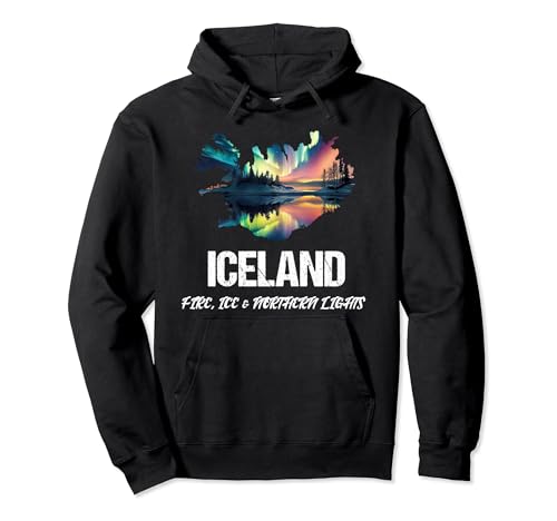 Iceland Fire Ice And Northern Lights Pullover Hoodie -  Polar Lights Aurora Borealis, P8Y6VHN15HB