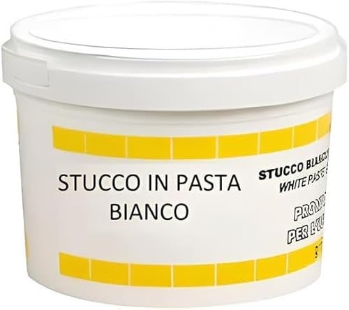 Vasetto Stucco Bianco in Pasta Professionale Pronto all'Uso - Stucco per Legno e Muro - Adesione Perfetta ed Essiccazione Veloce (Bianco, 0,25 Kg)