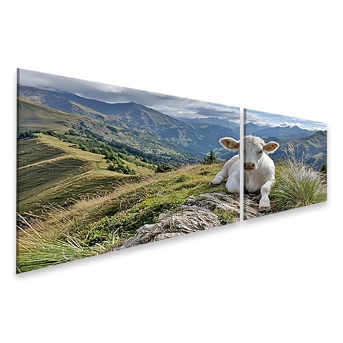 Tableau sur toile motif vache alpine décoration salon amoureux de la nature