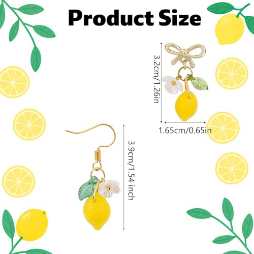 2 Pairs Lemon Dangle Drop Earrings for Women, Cute Fruit Yellow Lemon Bow Earrings Fruit Jewelry Accessories Gift for Cosplay Birthday Parties2