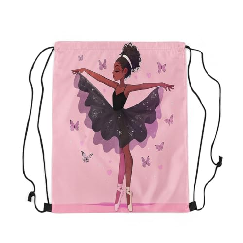 Image of jejeloiu Ballet Drawstring Backpack 13x15.7inch Black American Waterproof Gym Drawstring Bags Princess Sports String Backpack Beach Swim Travel Bag Sackpack