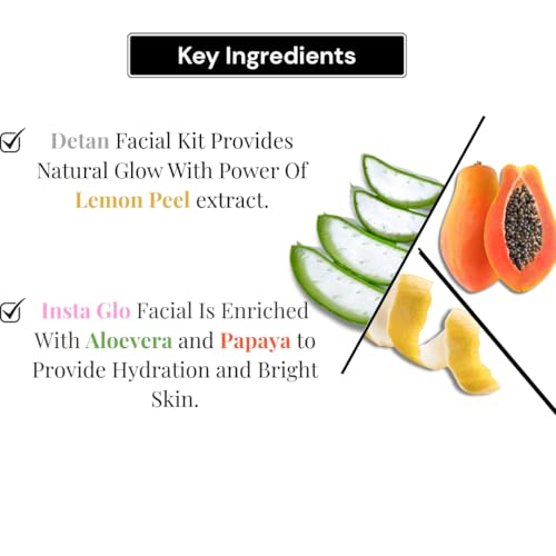 Image of Caryl Insta-Glo & Detan Facial Kit Combo For Exfoliates, Minimizes Pores, Remove Tan & Dark Spot, Brightening Skin & Even Tone With Glycolic Acid, Licorice|All Skin Types 30g (Pack of 2 + 10 Wipes)
