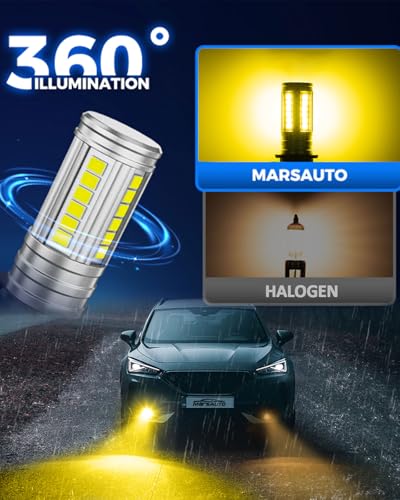 Image of Marsauto H16 H8 Led Fog Light Bulb Yellow 12,000LM, 1:1 Size H11 Yellow Fog Lights, Real 360 Illumination 3000K Amber Strong Penetration, Upgraded LED Chips H11 H8 Fog Bulb, Tail Light Covers