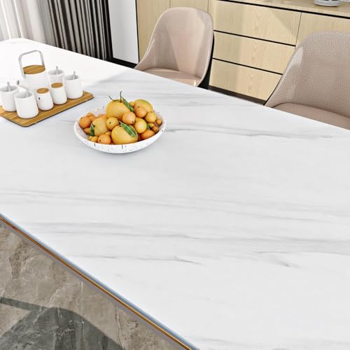 Image of WISDOM Large White Marble Granite Wallpaper Peel Stick Waterproof Furniture Sticker Self-Adhesive Contact Paper PVC for Countertop (White Line Marble, 24x48 Inch)