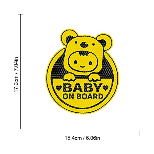 Image of 2PCS Baby On Board Sticker for Cars,Reflective Baby in Car Safety Sign Decal for Rear, Side Windows, Bumpers- Bright Yellow, Durable (Bear)