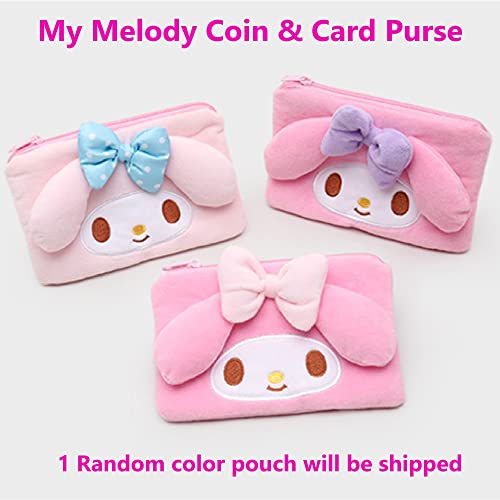 My Melody Coin and Card Purse - Cute Character Design, Random Ribbon Color (Pink/Blue/Purple), Plush Material, Zip Closure - Compact Wallet for Women & Girls - Cash & Card Organizer2