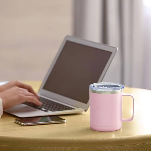 Image of MEWAY 12oz Coffee Mug With Handle and Sliding Lid,Stainless Steel Travel Tumbler Cup with Handle,Double Wall Vacuum Insulated Camping Cup for Hot & Cold Drinks Tea (Pink,Set of 1)