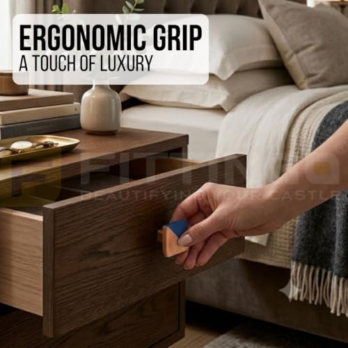Image of 6 Piece Premium Teak Wood Drawer Knobs for Furniture Cabinets & Cupboards | Modern Design | Colour: Natural Wood, Size: 1.5 Inch-| 3 Years Warranty |
