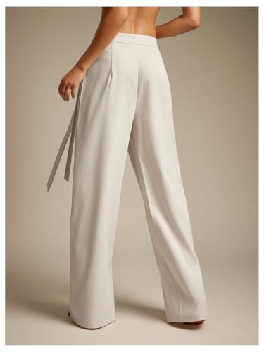 Milumia Women's Side Tie Wrap Front Loose Pants High Waist Wide Leg Office Work Trousers3
