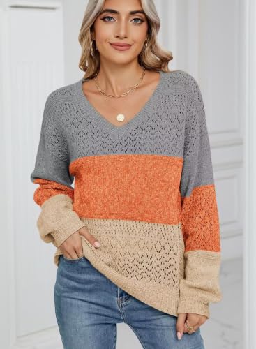 Image of JOCAFIYE Womens Sweaters Casual Long Sleeve V Neck Pullover Sweater Tops