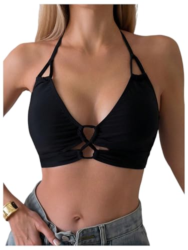 GORGLITTER Women's Halter Neck Bikini Tops Criss Cross Cut Out Bathing Suit Top Sexy Going Out Tops