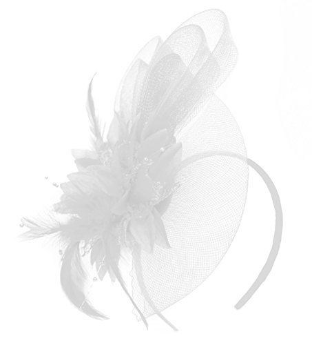 Caprilite White Fascinator Headband Flower Wedding Ascot Races Net Hat Feathers