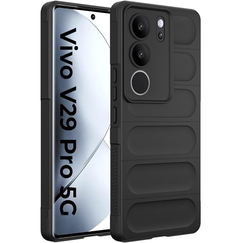 Image of A rtistque Back Cover Case for Vivo V29 / V29 Pro 5G | with Inner Fabric | Stylish AirBag Case | Liquid Stripe Silicone | Camera Protection | Anti Slip Grip | Vivo V29 / V29 Pro 5G Back Cover - Black