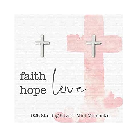 Christening Gift Genuine Sterling Silver Cross Crucifix Earrings 'Faith Hope Love' Present Gift Box Ear Studs Jewellery Cover