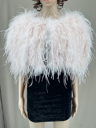 Women Ostrich Fur Feather Small Shawl Cape for Wedding for Party Bride Furry White Color Blush Fluffy Luxurious Romantic 5
