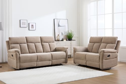 IOMOR Manual Recliner Sofa Set, Loveseat and 3 Seat Recliner