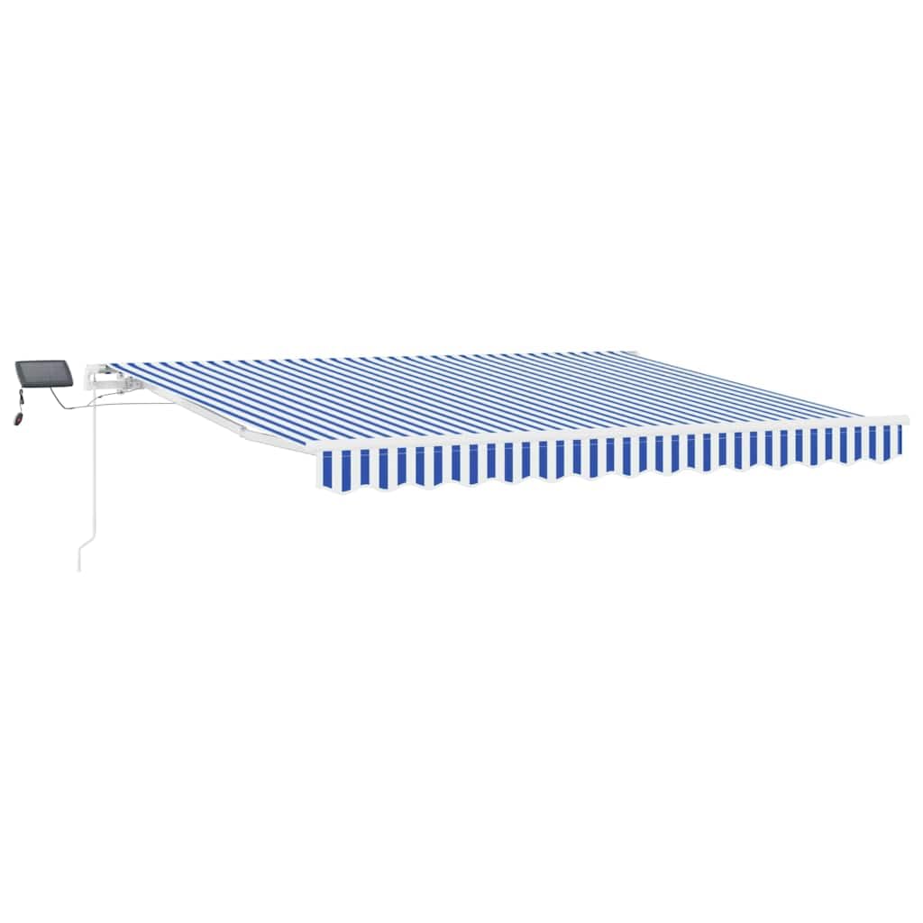 Auvent manuel rétractable bleu 350x250 cm en polyester et aluminium pour balcon et terrasse