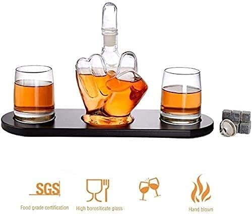 Karaf Set Wijn Accessoire Sets, Herbruikbare Middelvinger Vorm Whiskey Karaf Set 2 Drankglazen Thuis Keuken Karaffen… - Afbeelding 5