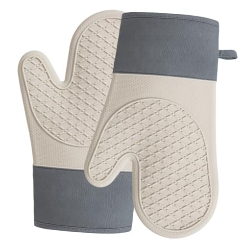 ARTIBETTER 2 Piezas Guantes de Horno de Silicona con Algodón Resistentes al Calor y Antideslizantes de Manoplas Blancas para Cocina y Microondas Protección Térmica Segura para Hornear y Asar