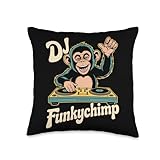 DJ Funkychimp Vintage Monkey Turntable Club Mix Throw Pillow