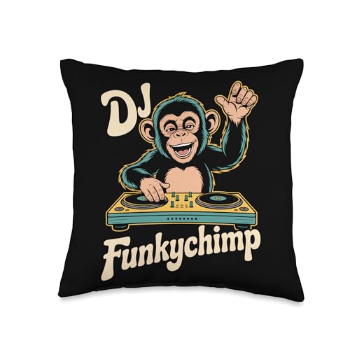 DJ Funkychimp Vintage Monkey Turntable Club Mix Throw Pillow
