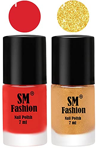 Image of Long Lasting Nail Polish | Nail Paint Combo 7 ml Each) - Set of 2 Candy Orange-Light Golden